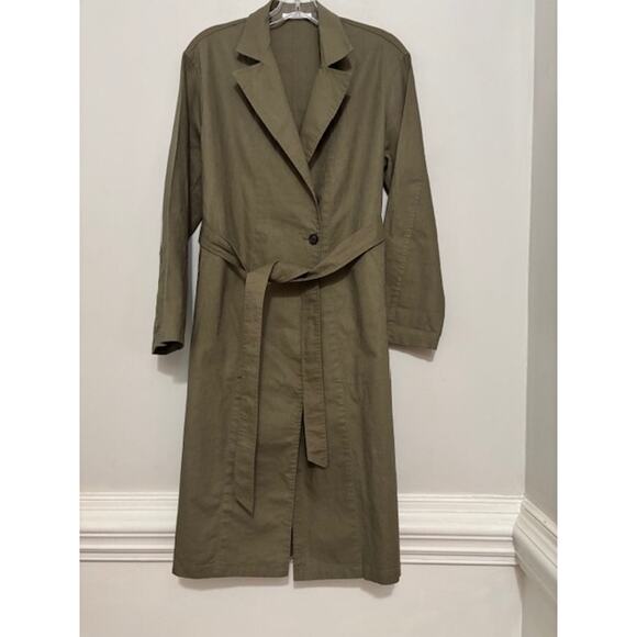Uniqlo Linen Cotton Light Long Jacket Trench Coat Tie Belt Womens XS - Picture 1 of 8